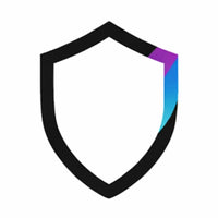 Black shield icon with a gradient of purple to blue along its right edge.