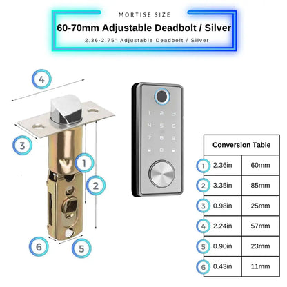 Deadbolt Smart Door Lock - Silver / 60-70 Adjustable Deadbolt - Smart Lock