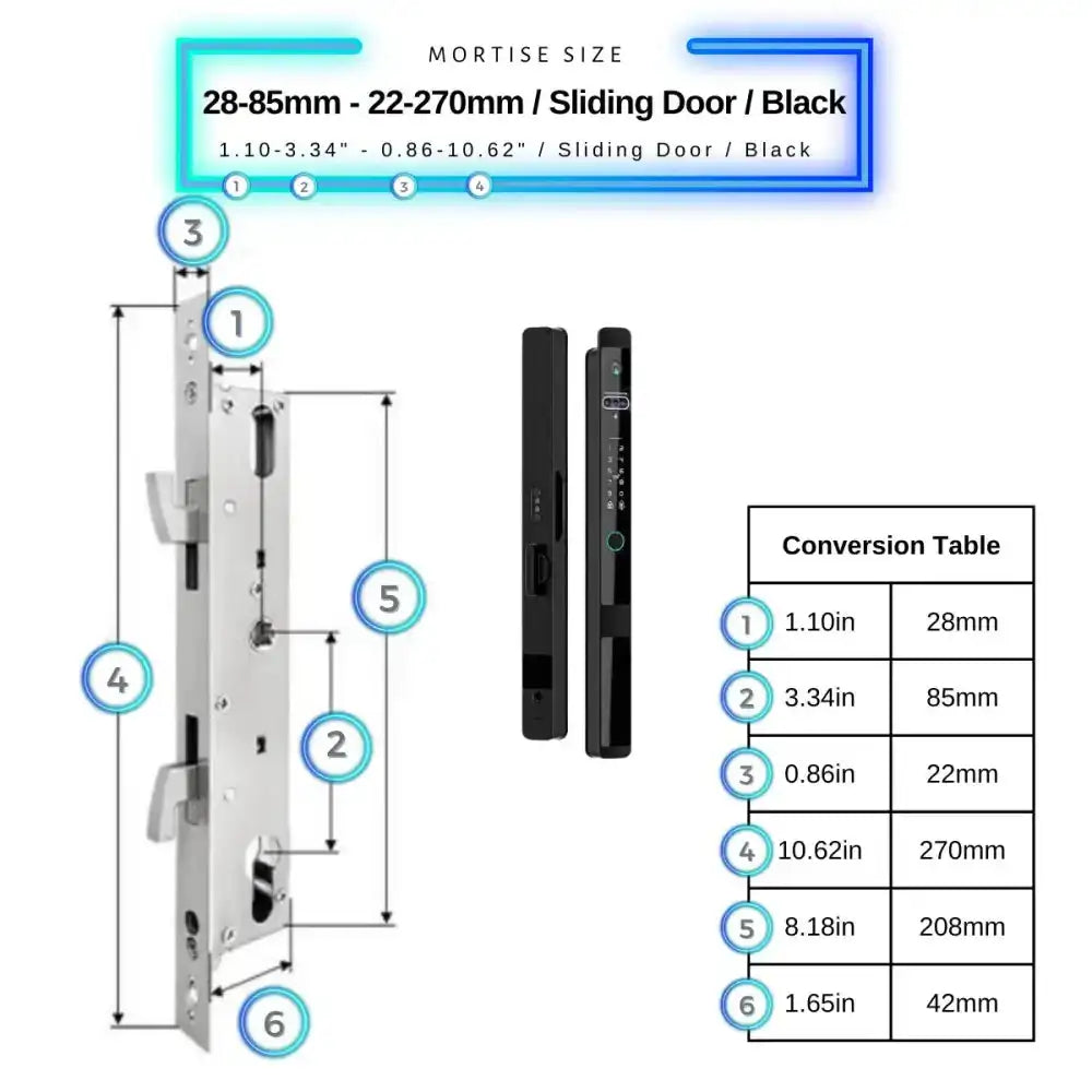 Next Gen Smart Lock - Black / 28-85mm (22x270mm) Sliding Door - Smart Lock