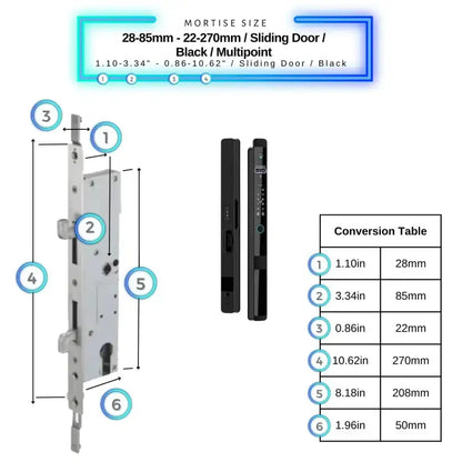 Next Gen Smart Lock - Black / 28-85mm (22x270mm) Sliding Door Multipoint - Smart Lock