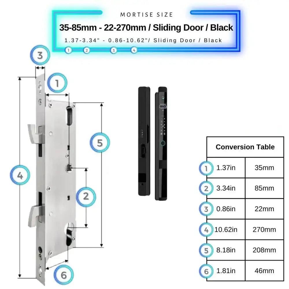 Next Gen Smart Lock - Black / 35-85mm (22x270mm) Sliding Door - Smart Lock