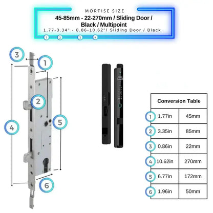 Next Gen Smart Lock - Black / 45-85mm (22x270mm) Sliding Door Multipoint - Smart Lock