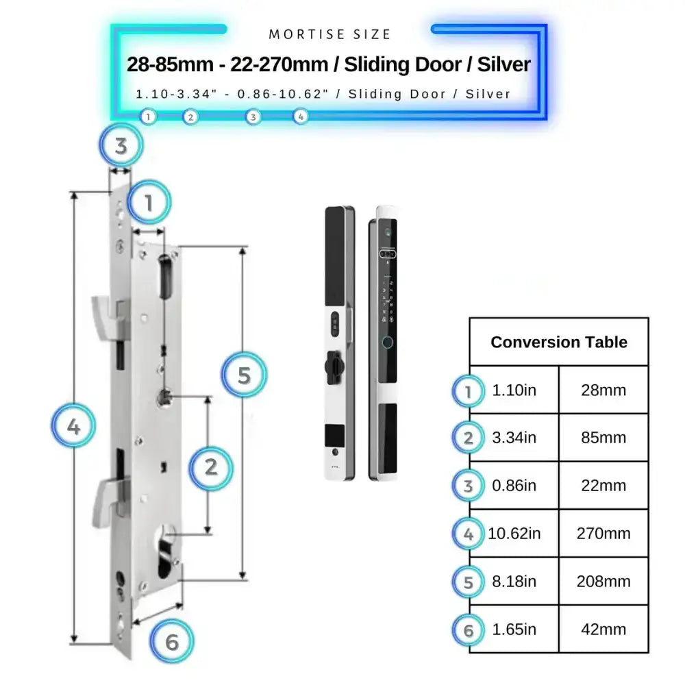 Next Gen Smart Lock - Silver / 28-85mm (22x270mm) Sliding Door - Smart Lock