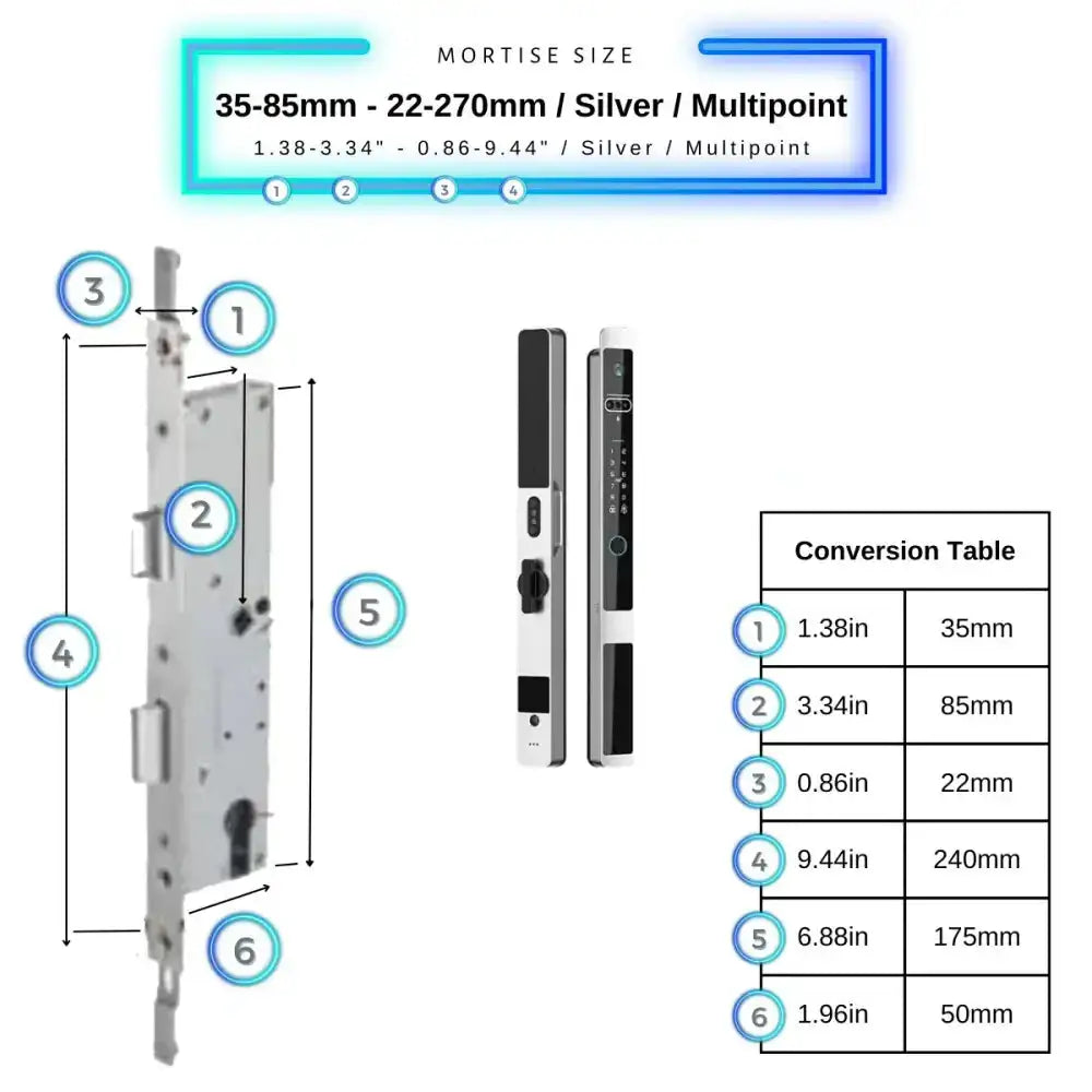 Next Gen Smart Lock - Silver / 35-85mm (22x270mm) Multipoint - Smart Lock