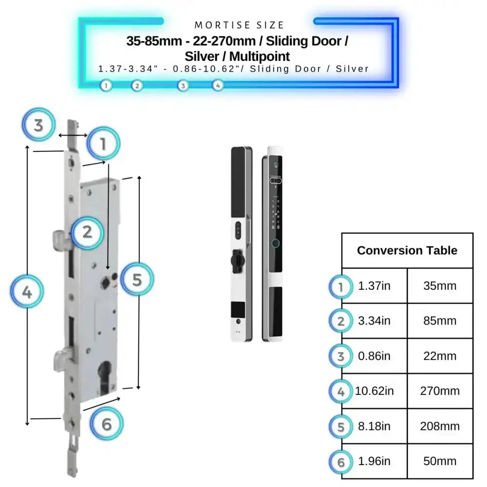Next Gen Smart Lock - Silver / 35-85mm (22x270mm) Sliding Door Multipoint - Smart Lock