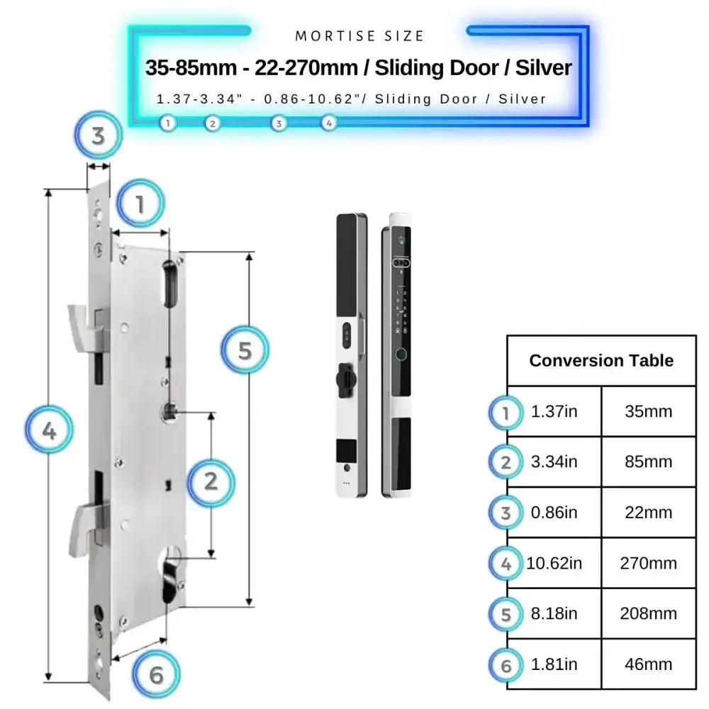 Next Gen Smart Lock - Silver / 35-85mm (22x270mm) Sliding Door - Smart Lock