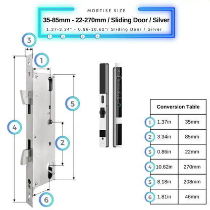 Next Gen Smart Lock - Silver / 35-85mm (22x270mm) Sliding Door - Smart Lock