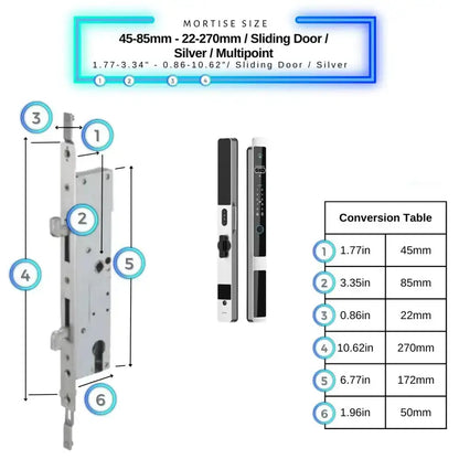 Next Gen Smart Lock - Silver / 45-85mm (22x270mm) Sliding Door Multipoint - Smart Lock