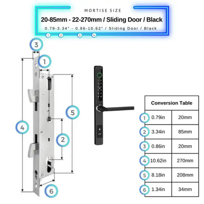 Sliding Door Smart Door Lock - 20-85mm (22x270mm) Sliding Door / Black / No WiFi Gateway - Smart Lock