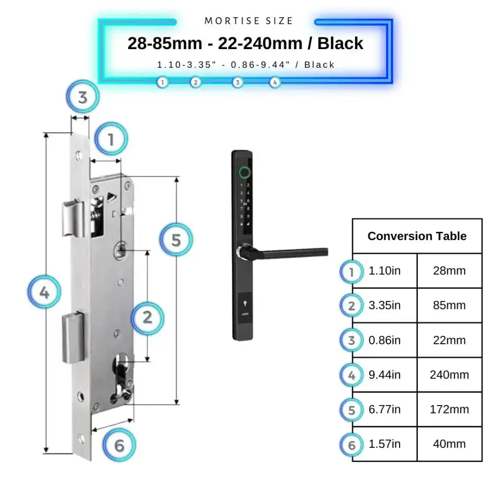 Sliding Door Smart Door Lock - 28-85mm (22x240mm) / Black / No WiFi Gateway - Smart Lock
