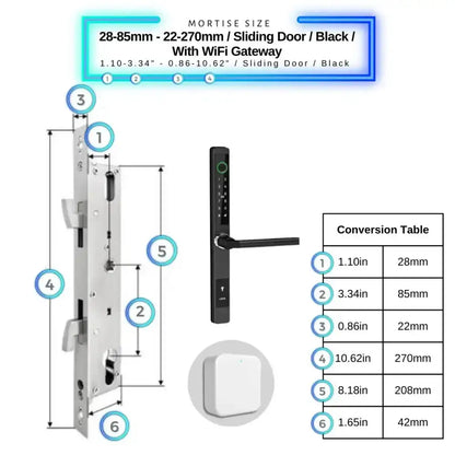 Sliding Door Smart Door Lock - 28-85mm (22x270mm) Sliding Door / Black / With WiFi Gateway - Smart Lock