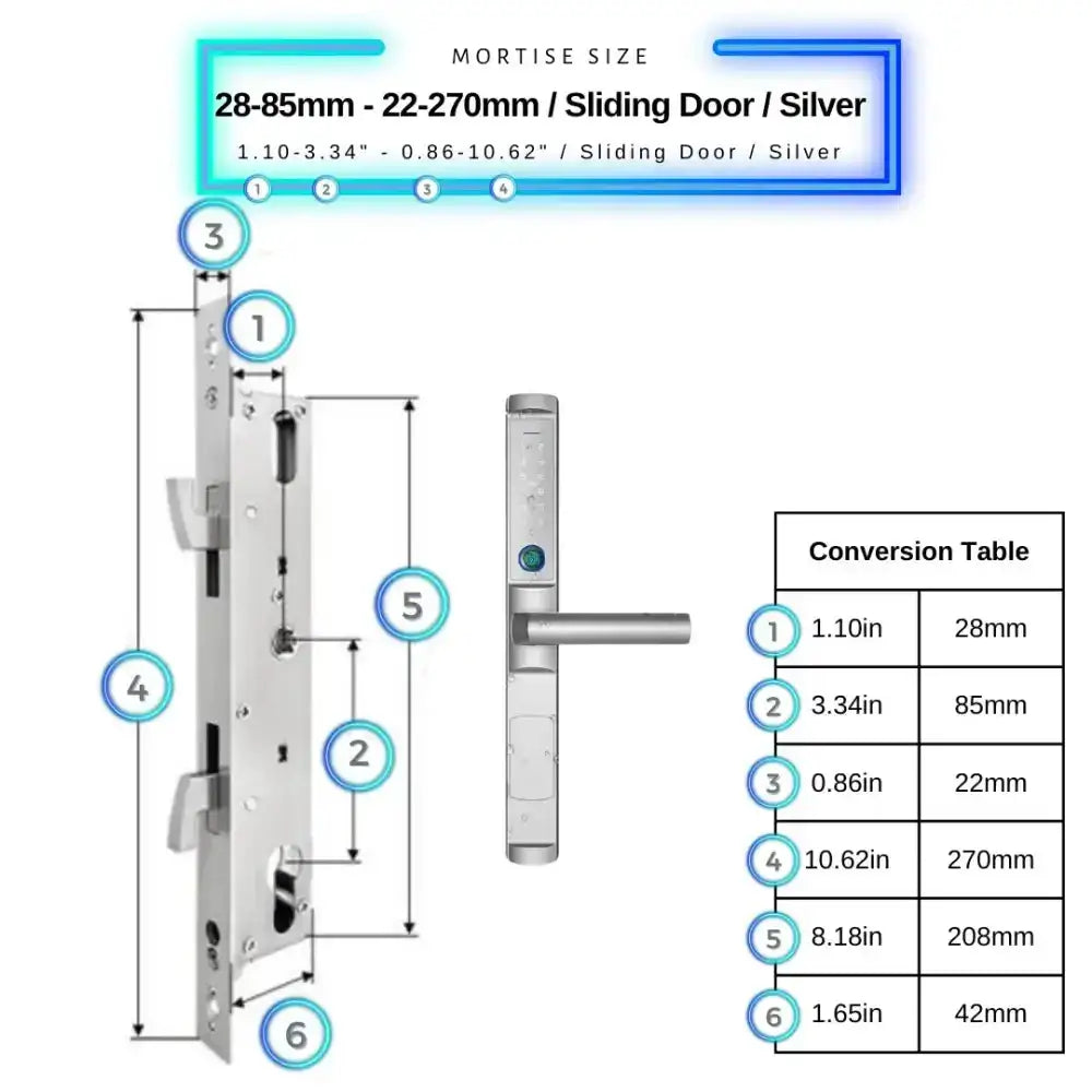 Sliding Door Smart Lock - 28-85mm (22x270mm) Sliding Door / Silver - Smart Lock