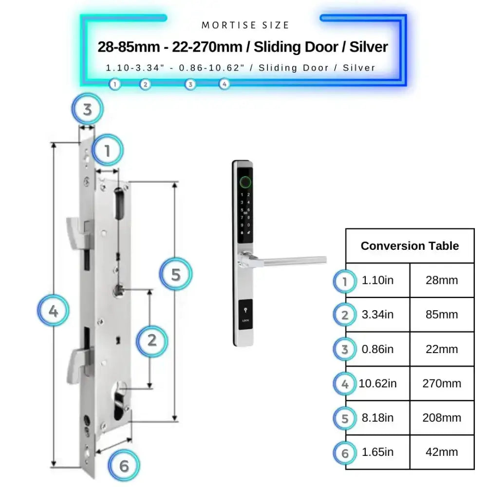 Sliding Door Smart Door Lock - 28-85mm (22x270mm) Sliding Door / Silver / No WiFi Gateway - Smart Lock
