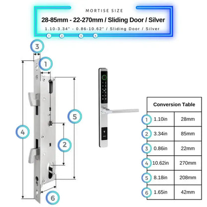 Sliding Door Smart Door Lock - 28-85mm (22x270mm) Sliding Door / Silver / No WiFi Gateway - Smart Lock