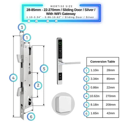 Sliding Door Smart Door Lock - 28-85mm (22x270mm) Sliding Door / Silver / With WiFi Gateway - Smart Lock