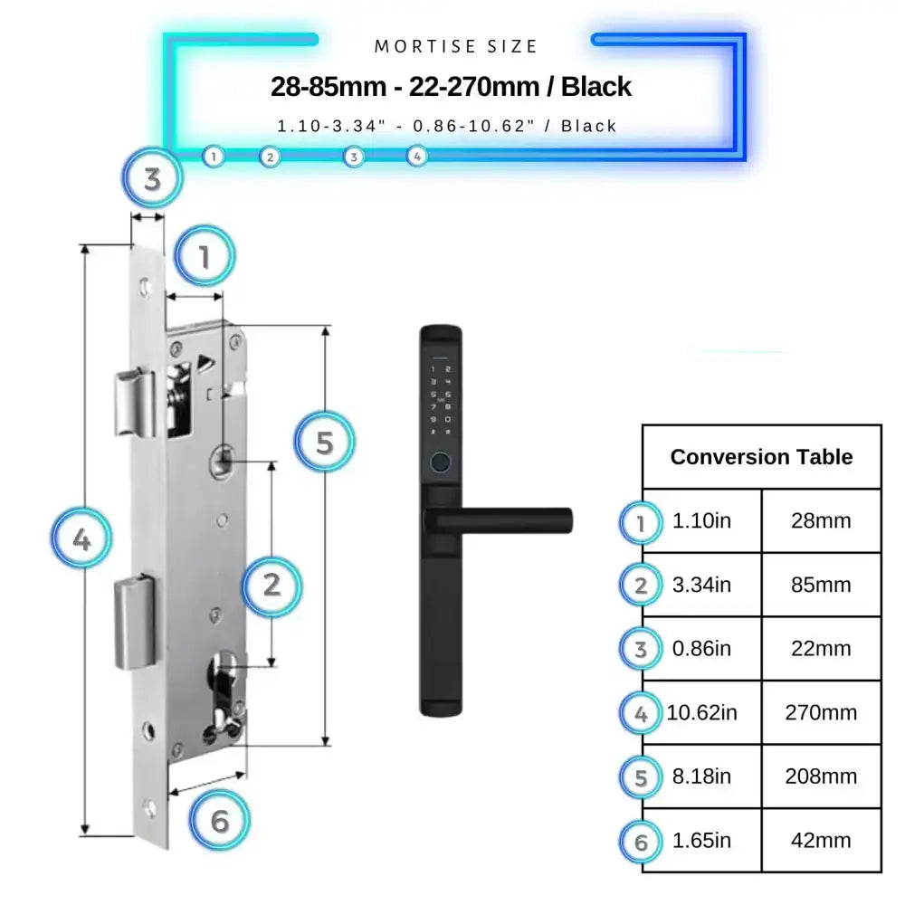 Sliding Door Smart Lock - 28-85mm (22x270mm) Swing Door / Black - Smart Lock