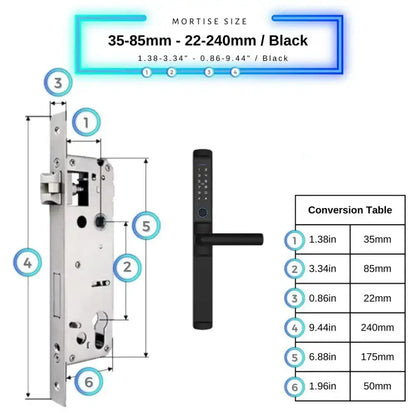 Sliding Door Smart Lock - 35-85mm (22x240mm) Swing Door / Black - Smart Lock