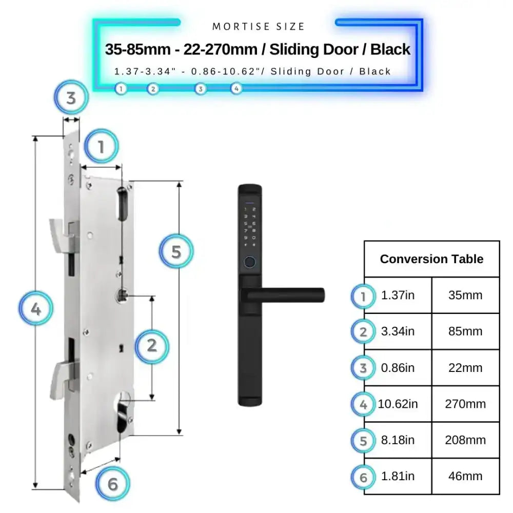 Sliding Door Smart Lock - 35-85mm (22x270mm) Sliding Door / Black - Smart Lock