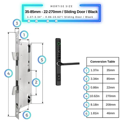 Sliding Door Smart Door Lock - 35-85mm (22x270mm) Sliding Door / Black / No WiFi Gateway - Smart Lock