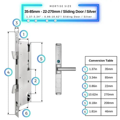 Sliding Door Smart Lock - 35-85mm (22x270mm) Sliding Door / Silver - Smart Lock