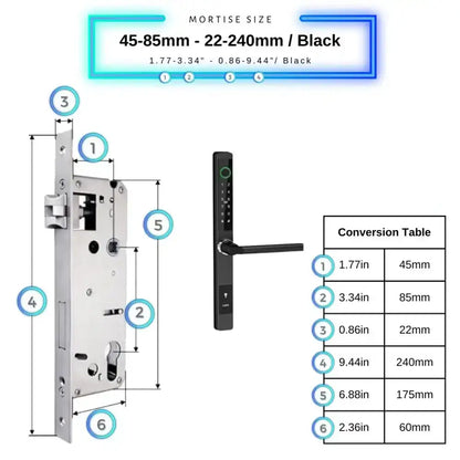 Sliding Door Smart Door Lock - 45-85mm (22x240mm) / Black / No WiFi Gateway - Smart Lock
