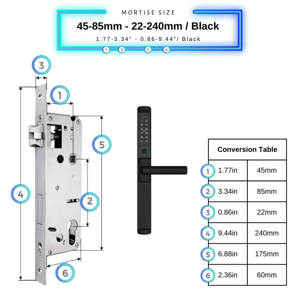 Sliding Door Smart Lock - 45-85mm (22x240mm) Swing Door / Black - Smart Lock