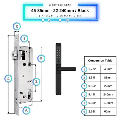 Sliding Door Smart Lock - 45-85mm (22x240mm) Swing Door / Black - Smart Lock