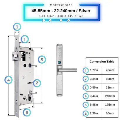 Sliding Door Smart Lock - 45-85mm (22x240mm) Swing Door / Silver - Smart Lock