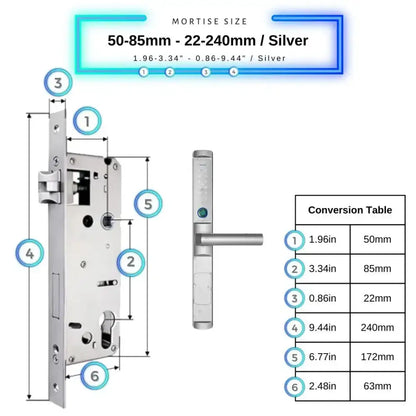 Sliding Door Smart Lock - 50-85mm (22x240mm) Swing Door / Silver - Smart Lock