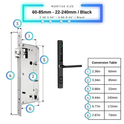 Sliding Door Smart Door Lock - 60-85mm (22x240mm) / Black / No WiFi Gateway - Smart Lock