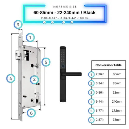 Sliding Door Smart Lock - 60-85mm (22x240mm) Swing Door / Black - Smart Lock
