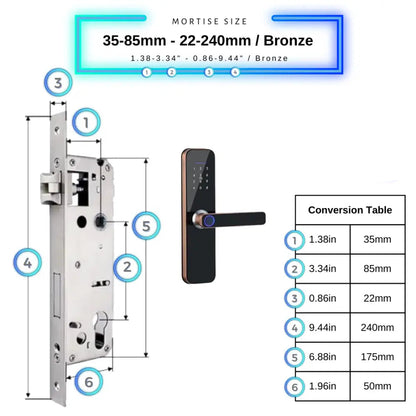 Smart Door Lock - 35-85mm (22x240mm) / Bronze - Smart Wi-Fi Door Lock