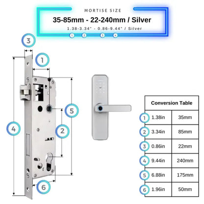 Smart Door Lock - 35-85mm (22x240mm) / Silver - Smart Wi-Fi Door Lock