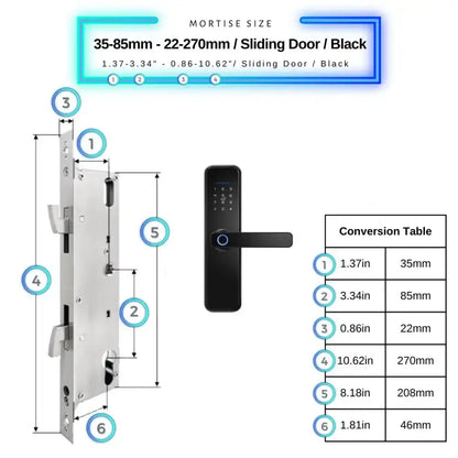Smart Door Lock - 35-85mm (22x270mm) Sliding Door / Black - Smart Wi-Fi Door Lock