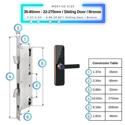 Smart Door Lock - 35-85mm (22x270mm) Sliding Door / Bronze - Smart Wi-Fi Door Lock