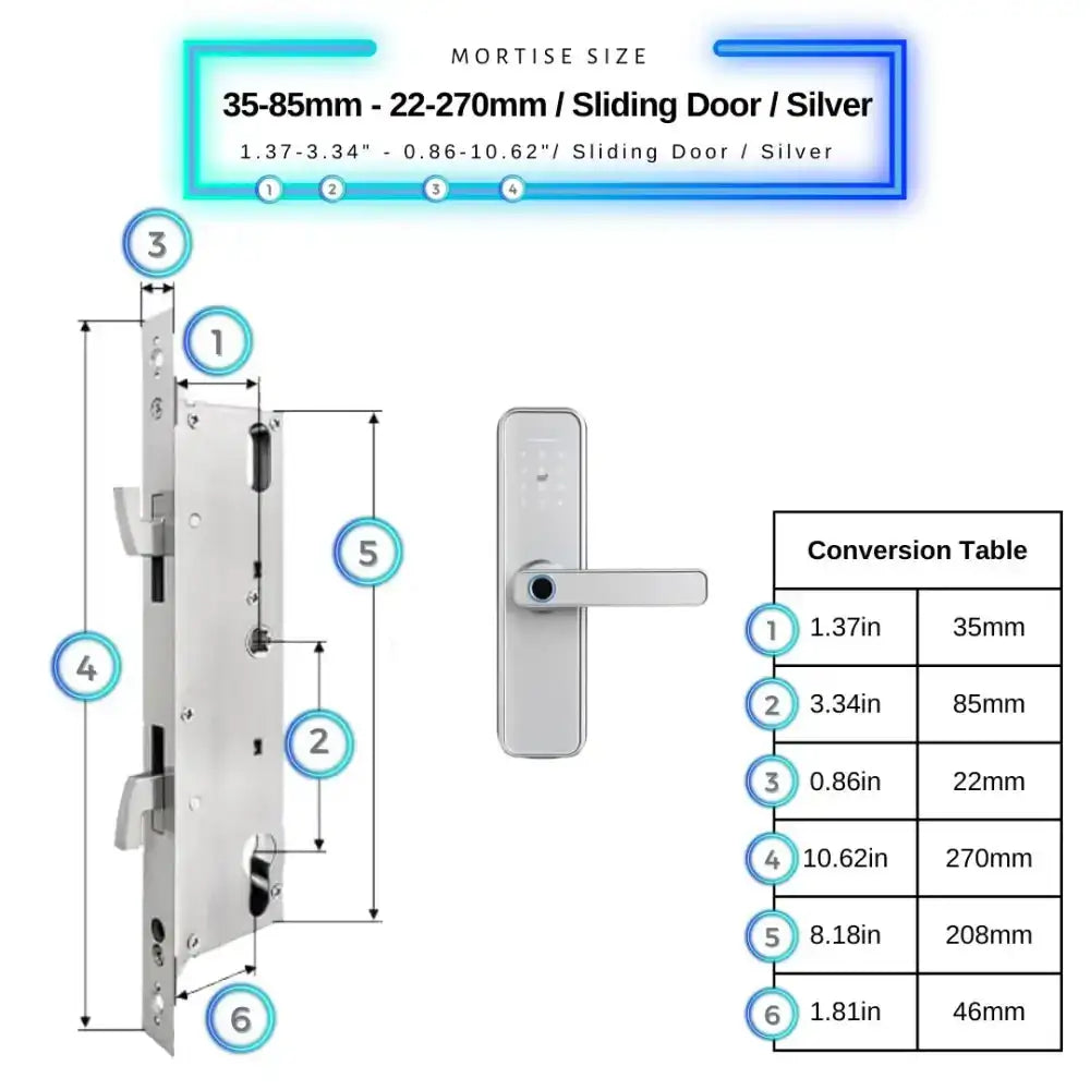 Smart Door Lock - 35-85mm (22x270mm) Sliding Door / Silver - Smart Wi-Fi Door Lock