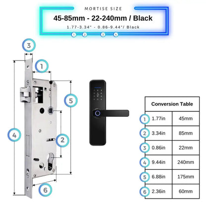 Smart Door Lock - 45-85mm (22x240mm) / Black - Smart Wi-Fi Door Lock