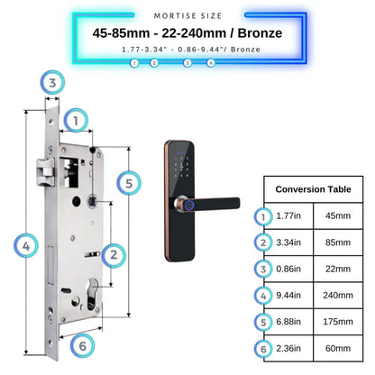 Smart Door Lock - 45-85mm (22x240mm) / Bronze - Smart Wi-Fi Door Lock