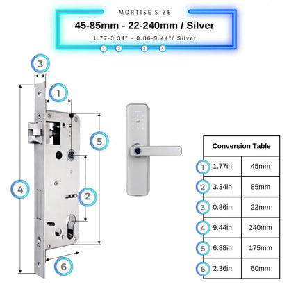 Smart Door Lock - 45-85mm (22x240mm) / Silver - Smart Wi-Fi Door Lock