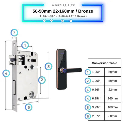 Smart Door Lock - 50-50mm (22x160mm) / Bronze - Smart Wi-Fi Door Lock
