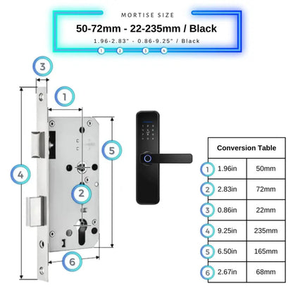 Smart Door Lock - 50-72mm (22x235mm) / Black - Smart Wi-Fi Door Lock