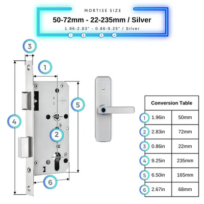 Smart Door Lock - 50-72mm (22x235mm) / Silver - Smart Wi-Fi Door Lock