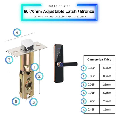 Smart Door Lock - 60-70mm Adjustable / Bronze - Smart Wi-Fi Door Lock