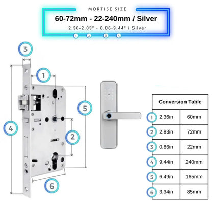 Smart Door Lock - 60-72mm (22x235mm) / Silver - Smart Wi-Fi Door Lock