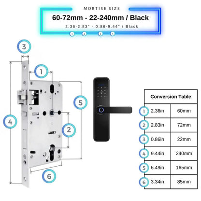 Smart Door Lock - 60-72mm (22x240mm) / Black - Smart Wi-Fi Door Lock