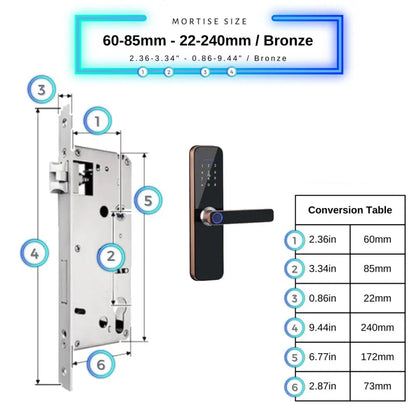 Smart Door Lock - 60-85mm (22x240mm) / Bronze - Smart Wi-Fi Door Lock