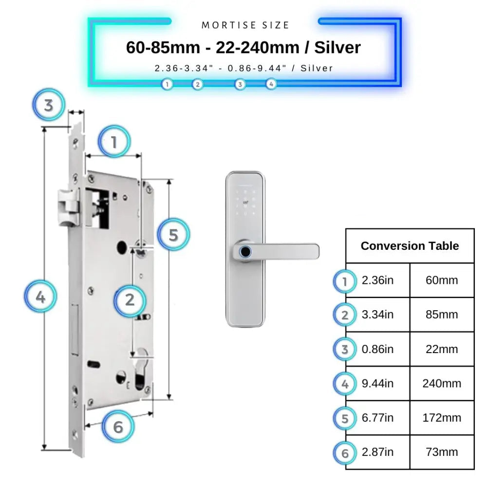 Smart Door Lock - 60-85mm (22x240mm) / Silver - Smart Wi-Fi Door Lock