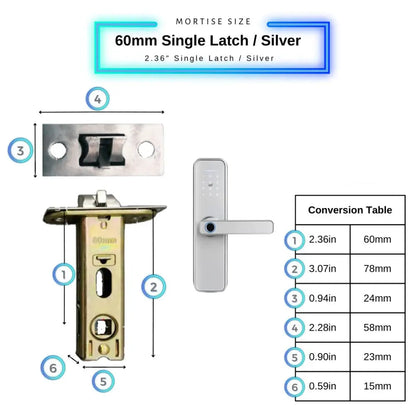Smart Door Lock - 60mm Single Latch / Silver - Smart Wi-Fi Door Lock