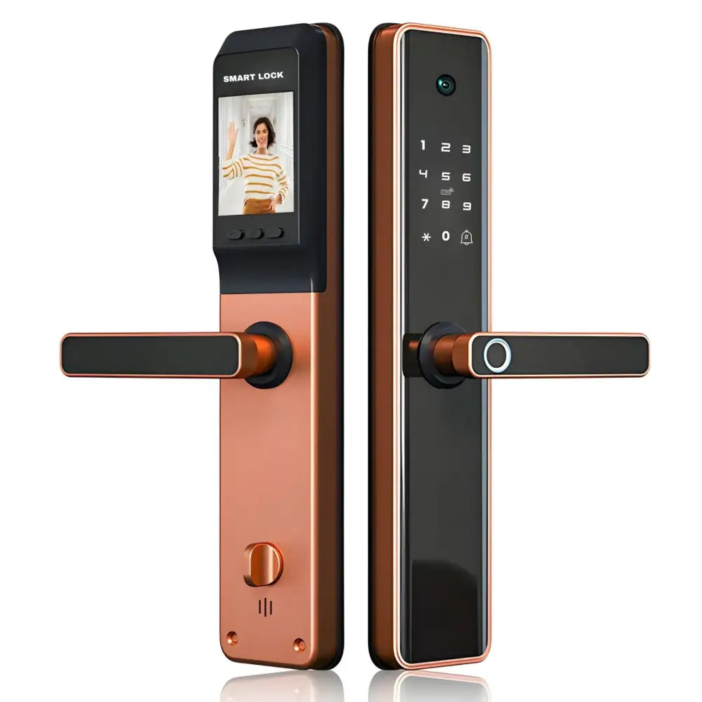 Smart Door Lock Camera - Rose Bronze / No Mortise - Smart Door Lock with Camera