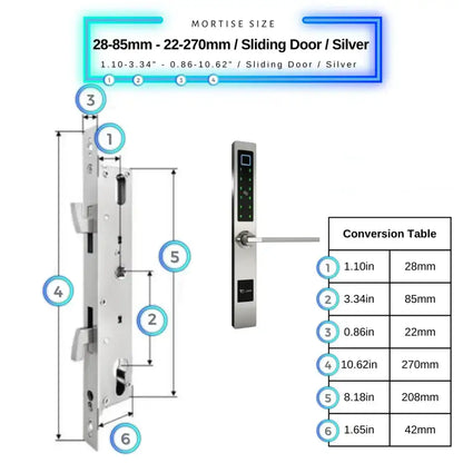 Smart Door Lock Sleek - 28-85mm (22x270mm) Sliding Door / Silver - Smart Lock